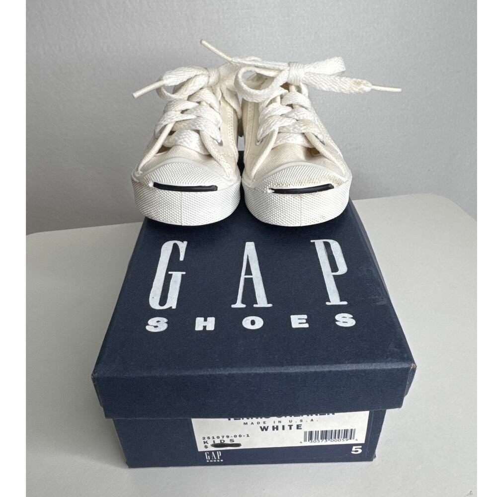90s GAP Kids White Canvas Sneakers Made USA Size 5 Minimalist Classic - Picture 7 of 12